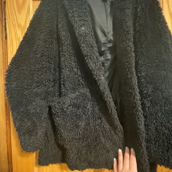 Kenneth Cole New York Fuzzy Black Faux Fur Teddy Coat | Fashion Statement Warm - Picture 4 of 7